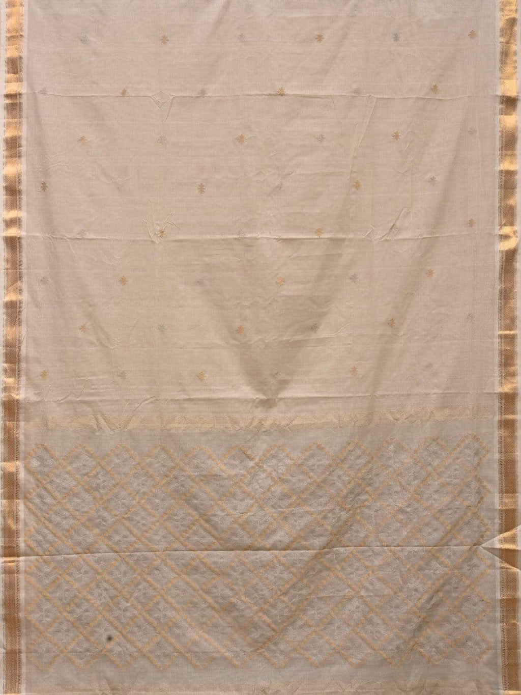 White Uppada Cotton Handloom Saree with Jamdani Pallu Design - Global Threads