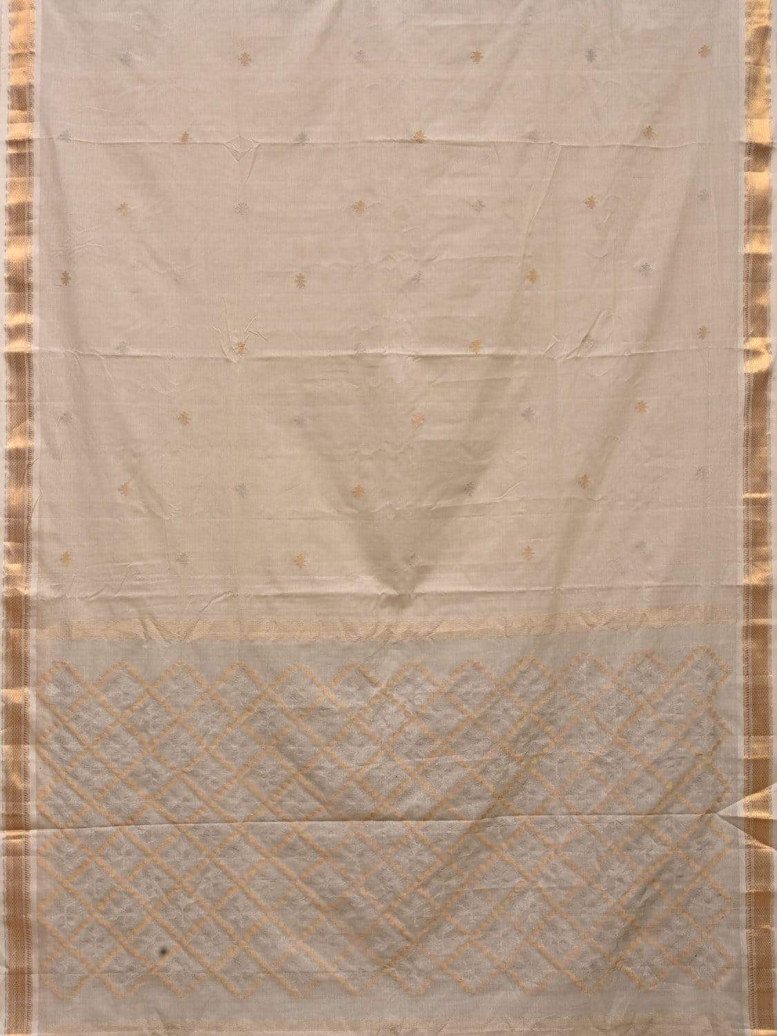 White Uppada Cotton Handloom Saree with Jamdani Pallu Design - Global Threads