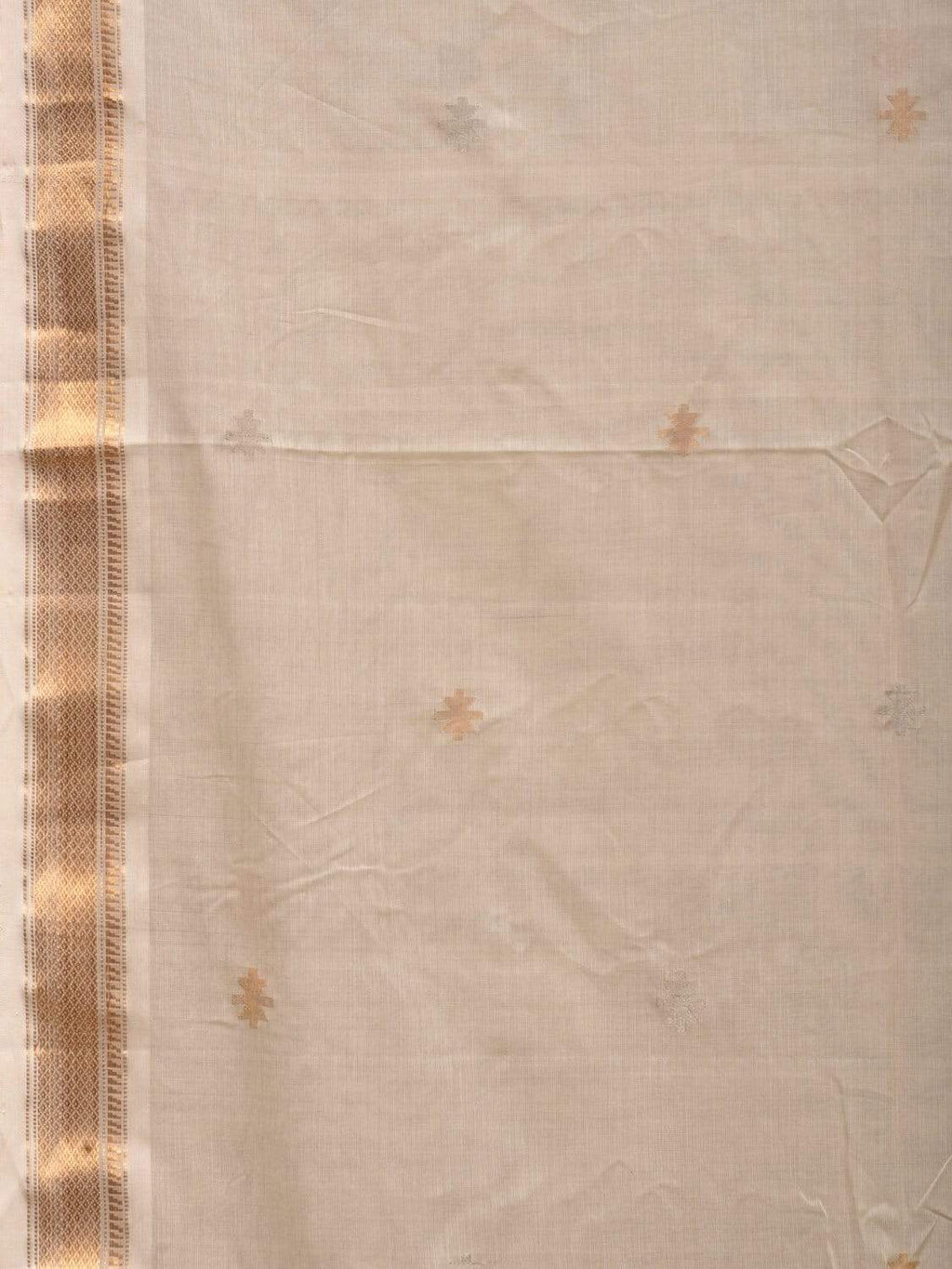 White Uppada Cotton Handloom Saree with Jamdani Pallu Design - Global Threads