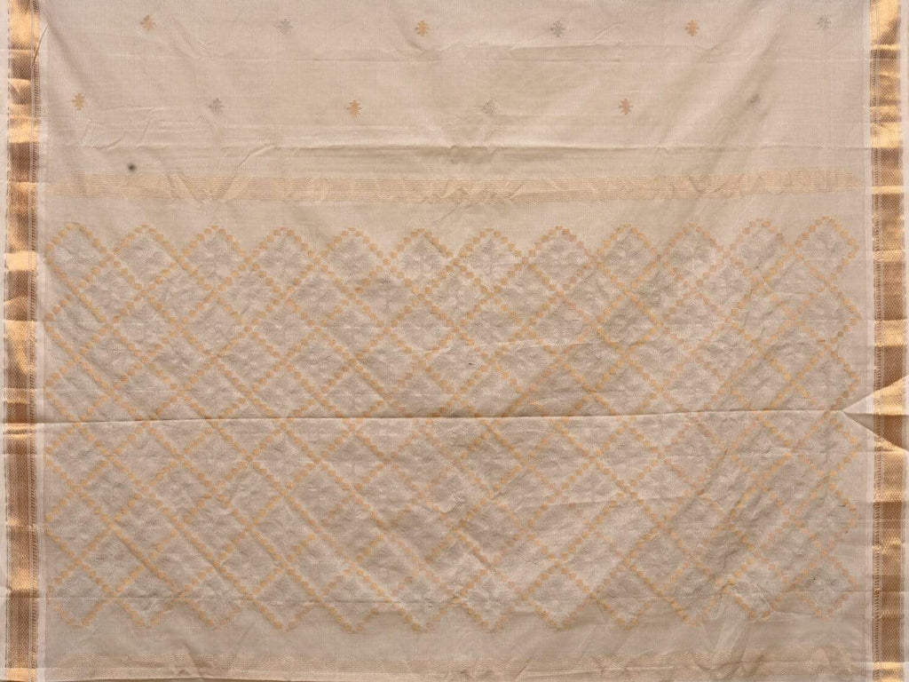 White Uppada Cotton Handloom Saree with Jamdani Pallu Design - Global Threads