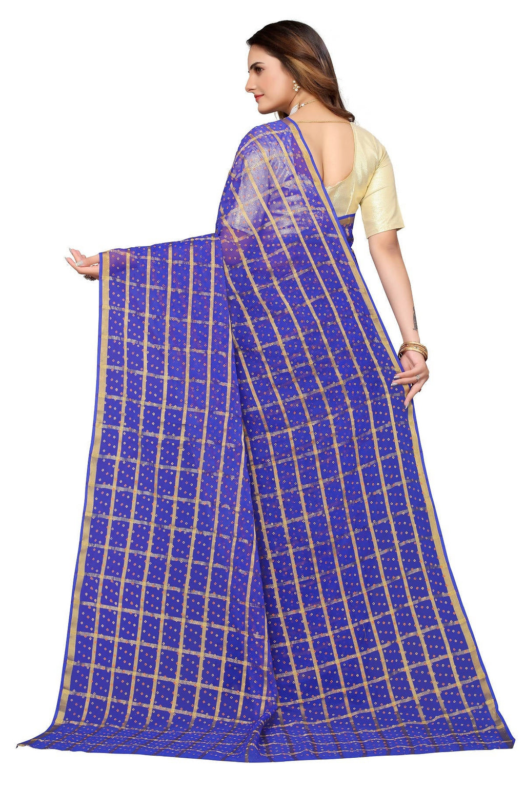 Vamika Ethnic Fire Blue Jari Work Chiffon Saree
