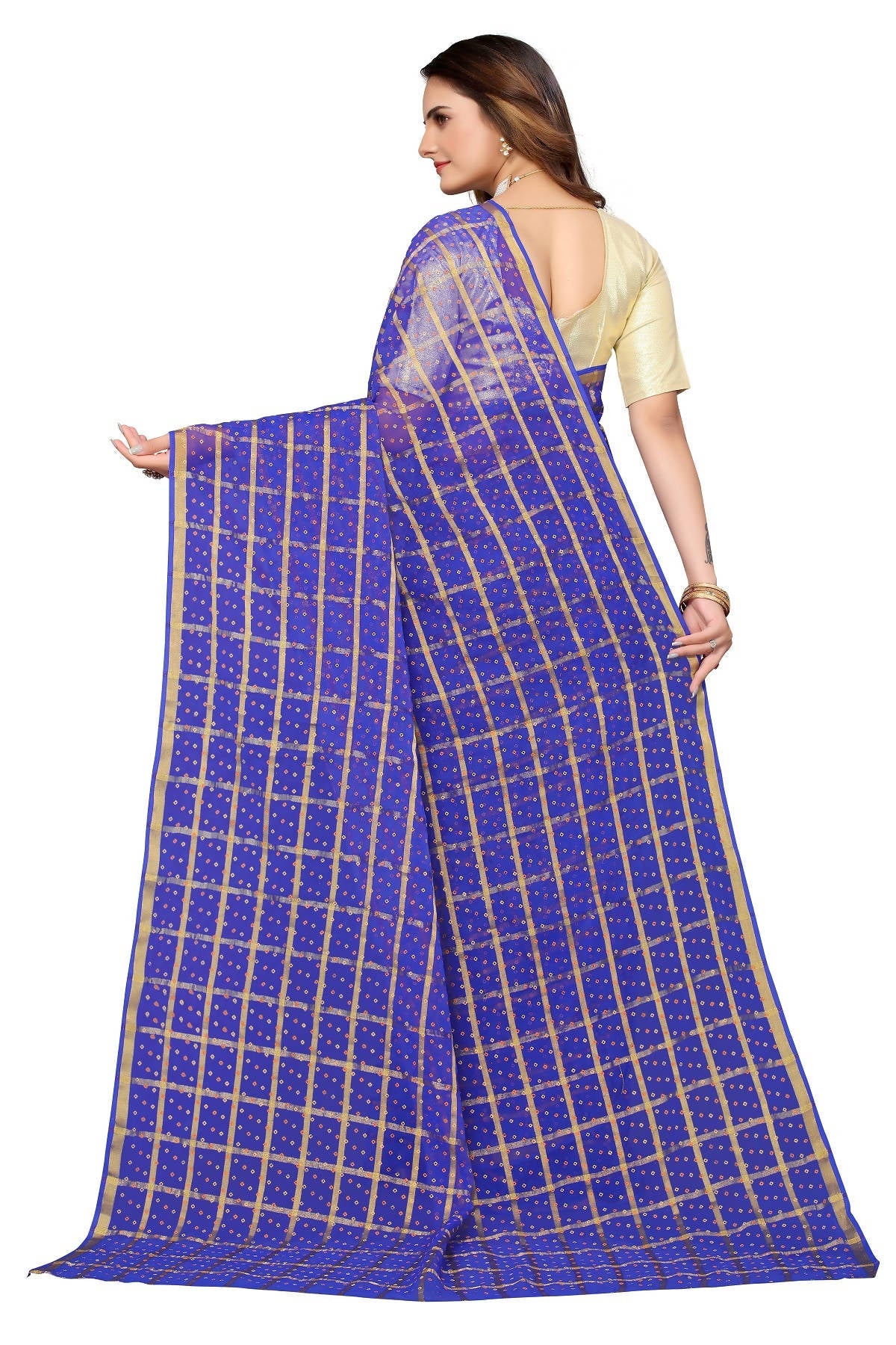 Vamika Ethnic Fire Blue Jari Work Chiffon Saree