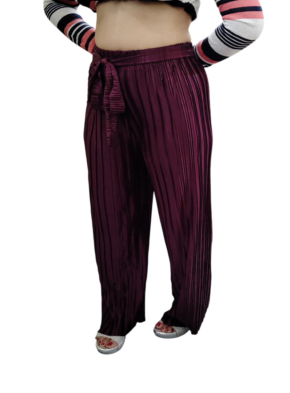 Jaitra Apparels Wine Satin Pleated Free Size Palazzo