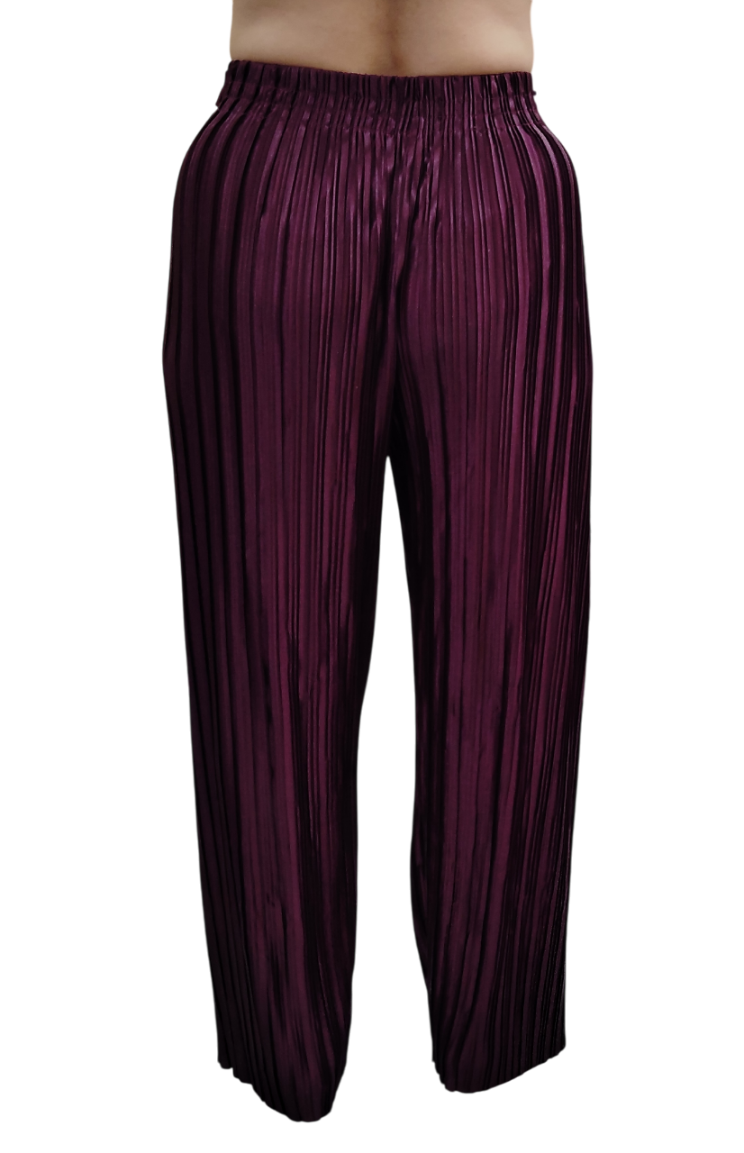 Jaitra Apparels Wine Satin Pleated Free Size Palazzo