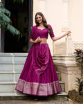 Evanik Women Pure Chanderi Plain With Zari Weaving Work Border Stitched Lehenga With Unstitched Blouse Dupatta(Up to 42)