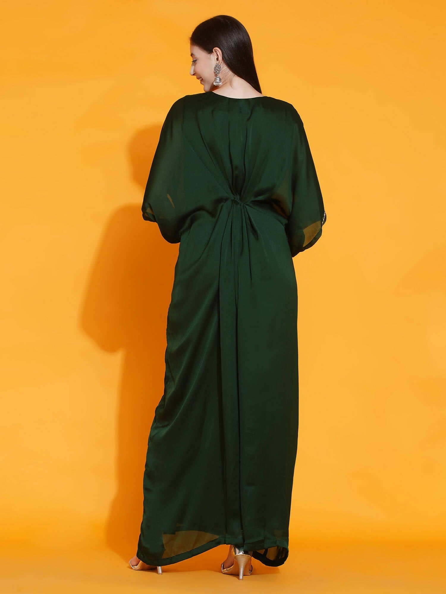 Women Republic Green Georgette Hand Embellished Kaftan Style Gown