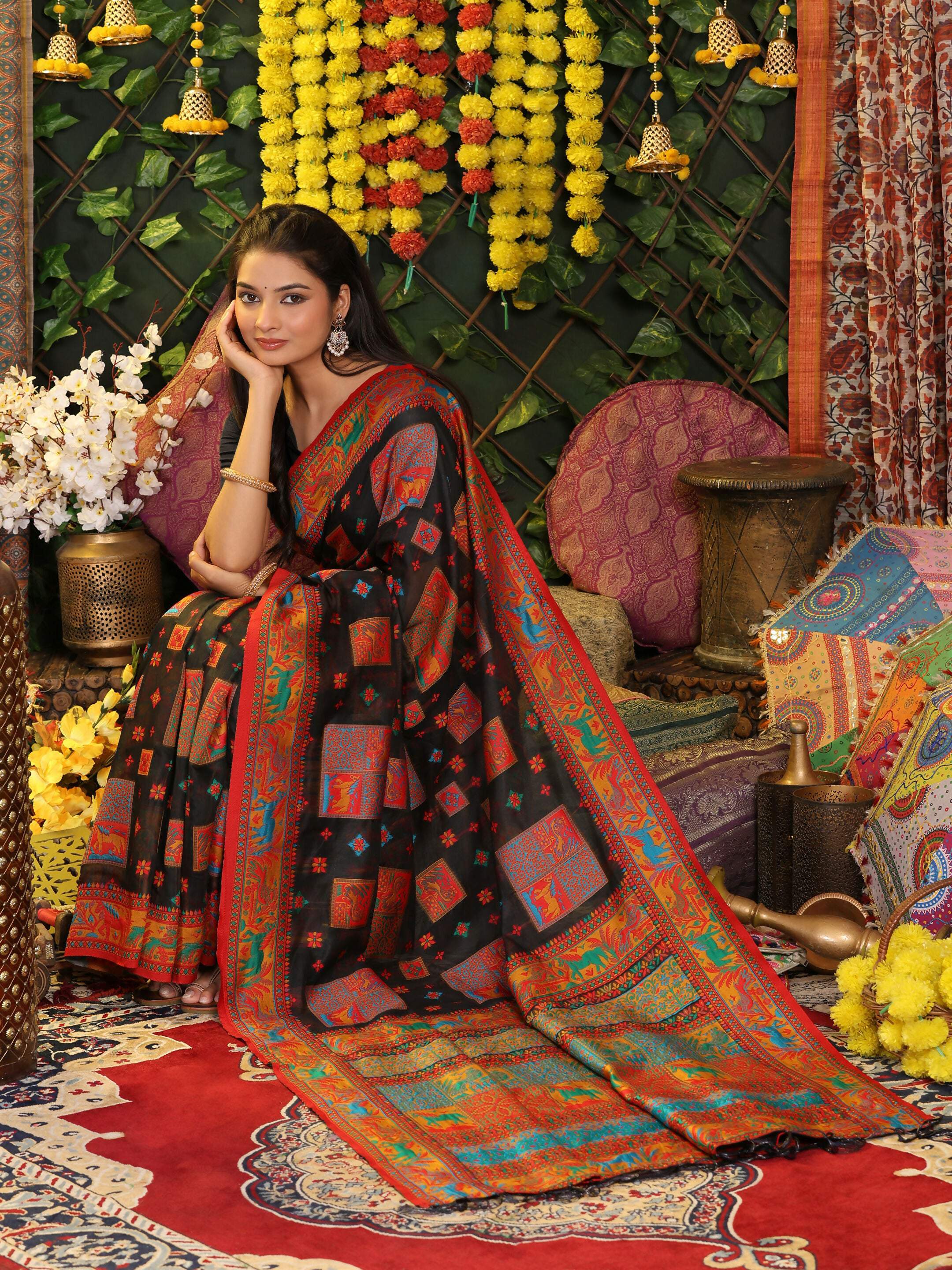 Shree Shyam Fashion Linen Cotton Black Saree