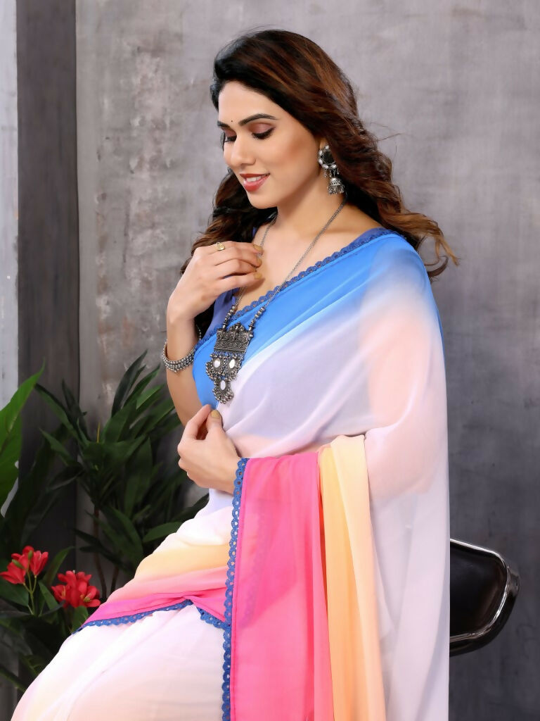 Partywear Designer Multi Georgette Fancy Saree - Satrangi