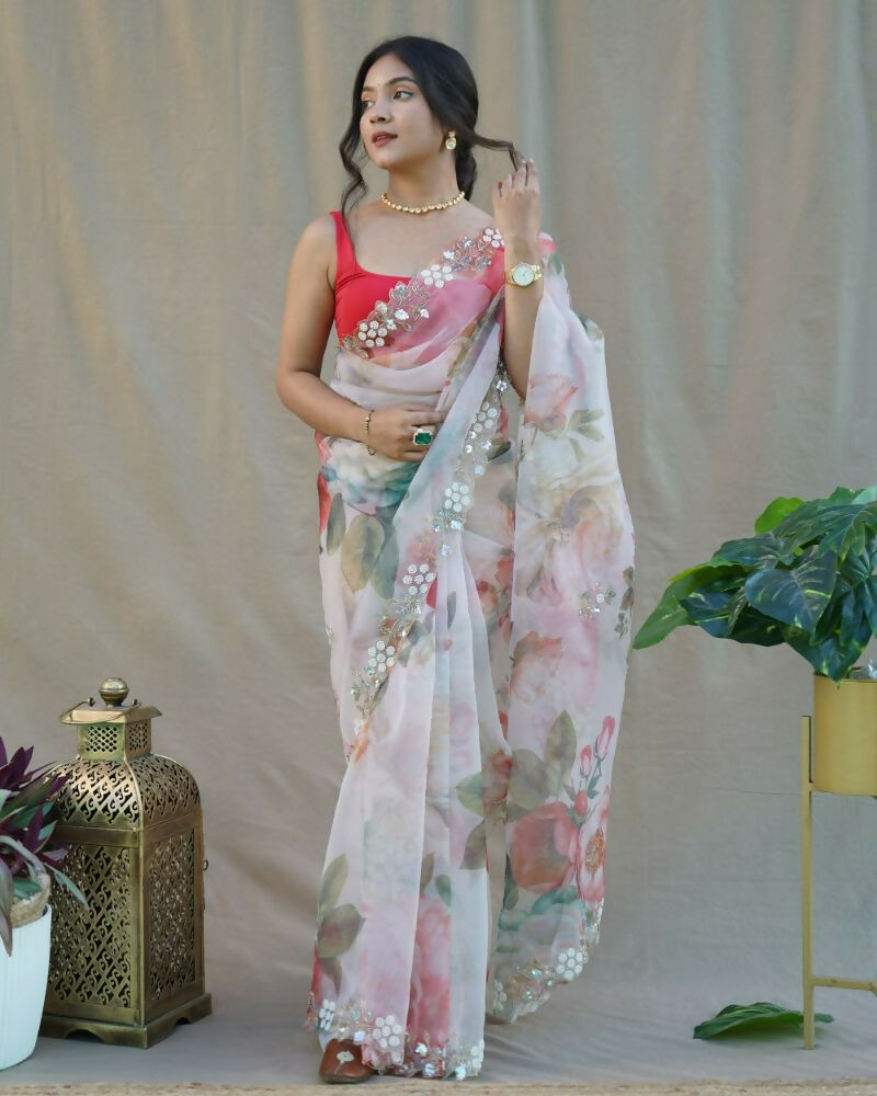 Vamsee Sarangi White Organza Saree