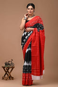 Exclusive Collection Black Red White Beautiful Mulmul Cotton Saree