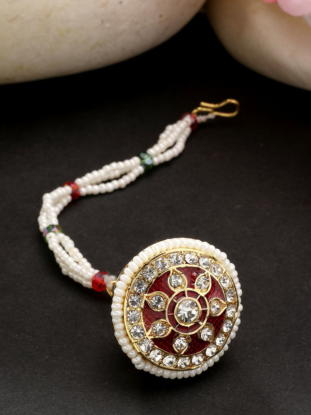 NVR Women's Gold-Polished CZ Stone-Studded Borla Maang Tikka