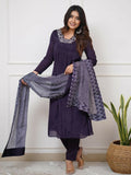 Partywear Designer Viscose Silk With Lining Wine Stitched Suit With Dupatta - Tanisha