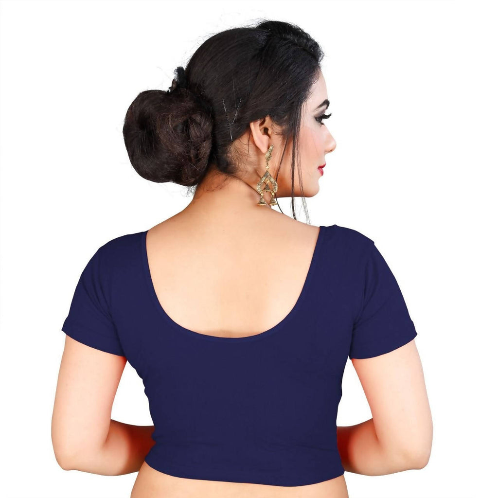 Vamika Navy Blue Lycra Plain Blouse