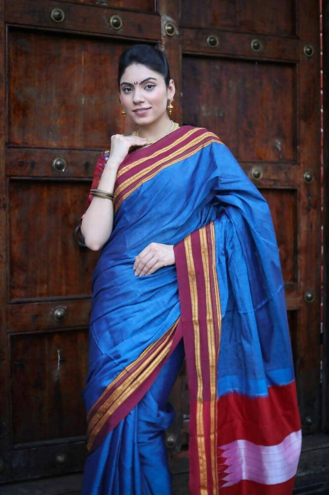 Very Much Indian Handloom Cotton Viscose Ilkal Saree - Royal Blue