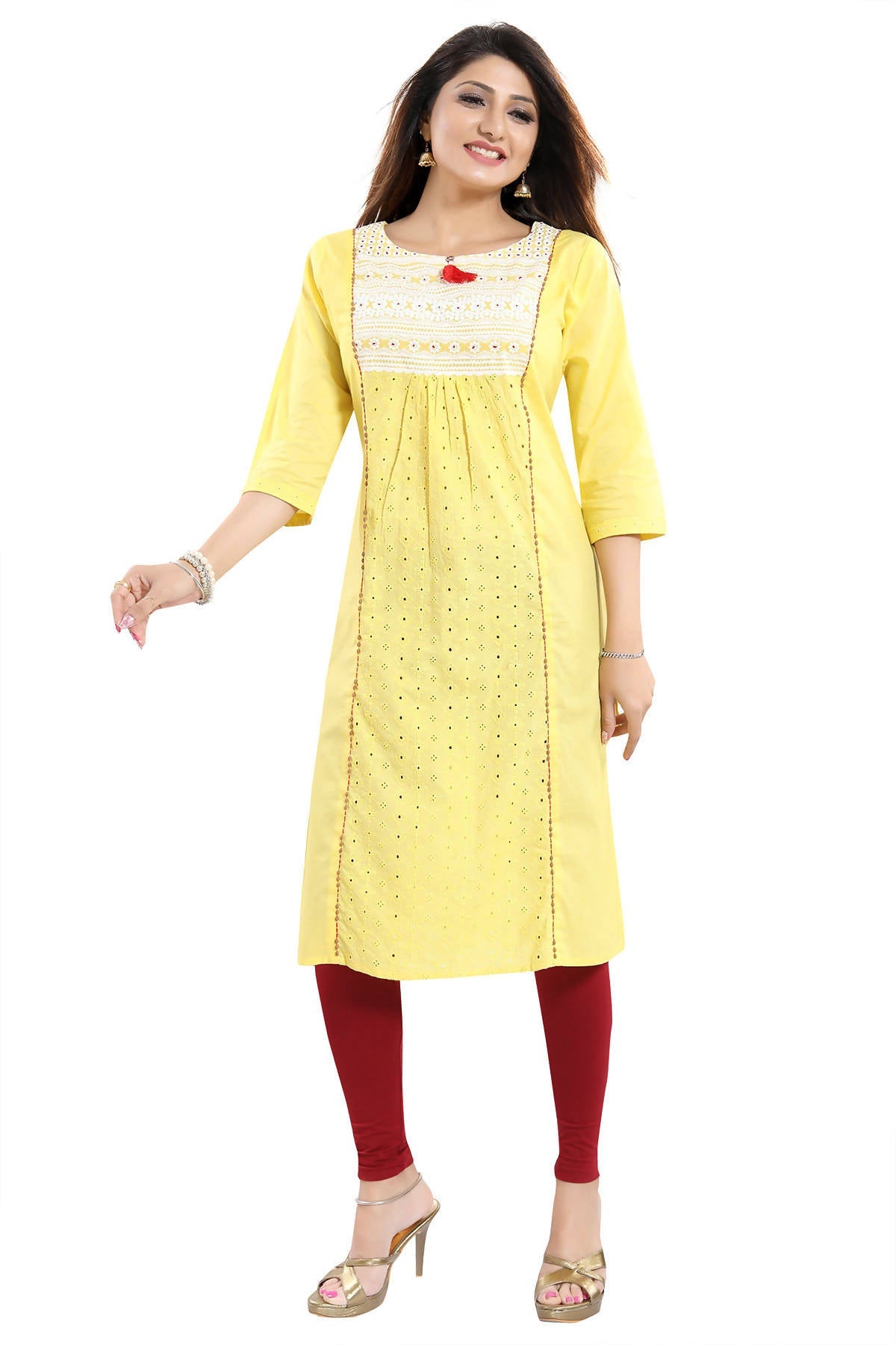 Snehal Creations Vibrant Yellow Cotton Long Chicken Tunic