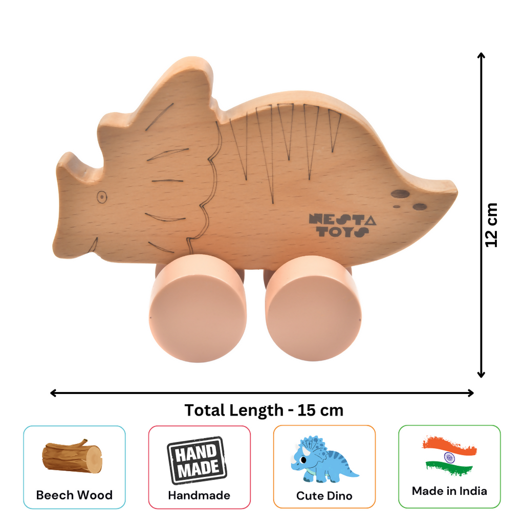 Nesta Toys Wooden Dinosaur Pull Along Toy for Toddlers & Infant 6+ Months, Wooden Toy for Babies