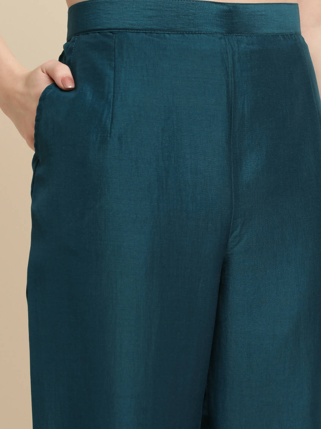 Teal Chinon Silk Embroidered Straight Kurta with Trouser & Dupatta - Salimar