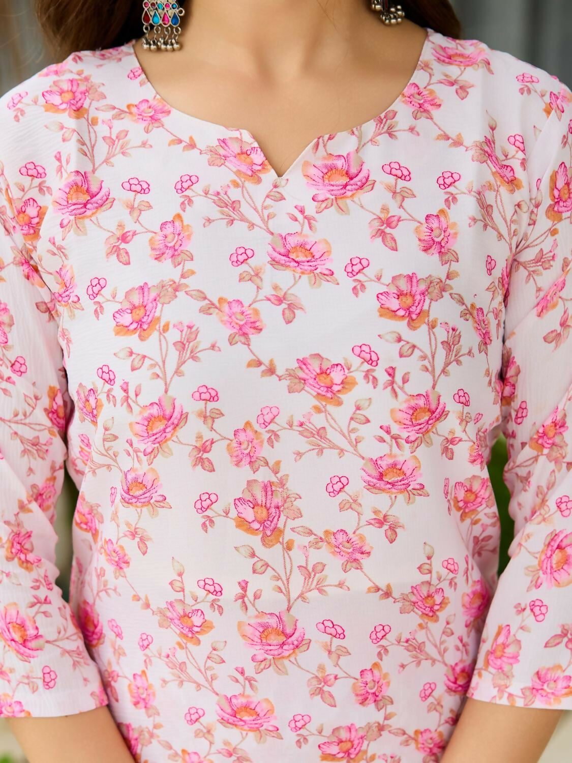 The52 Pink Women's Beautiful Printed Silk Blend Fabric with Straight Kurta, Pant and Dupatta Set