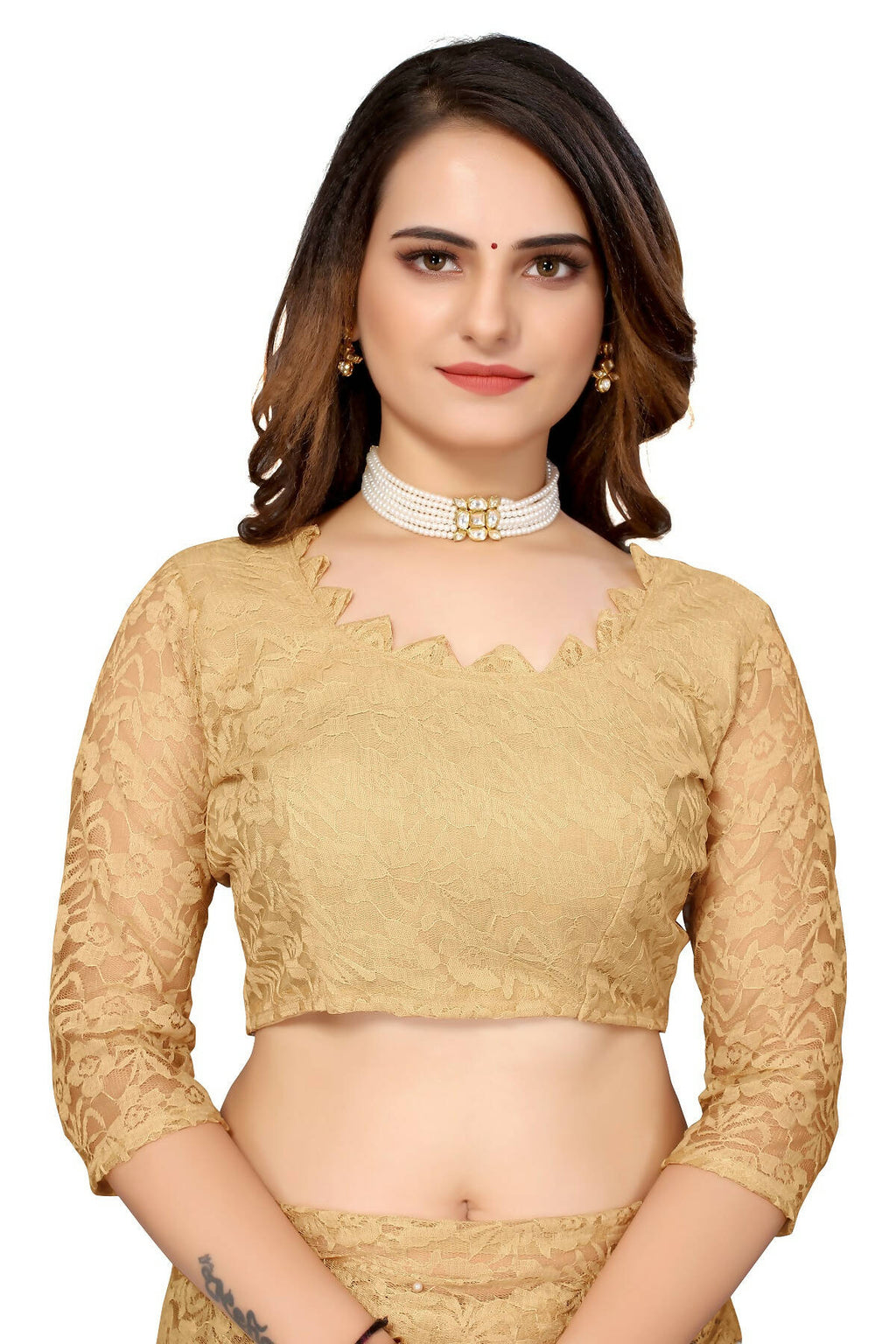 Vamika Brown Pearls Net Saree