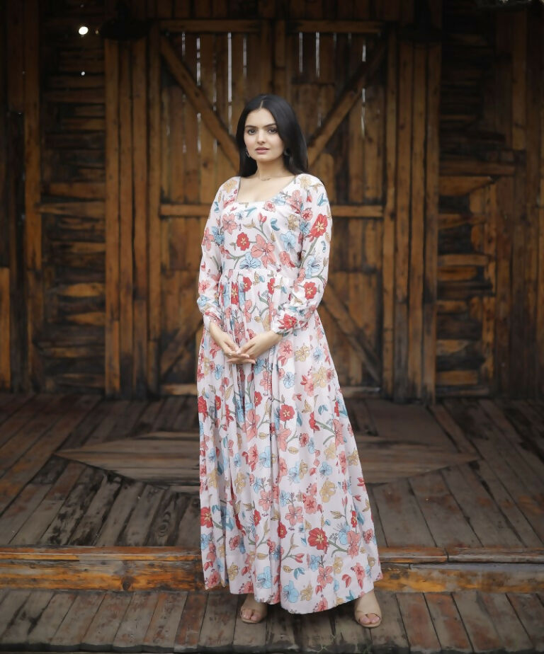 Jyoti Fashion Women's Multicolor Heavy Digital Printed Georgette Anarkali Dress