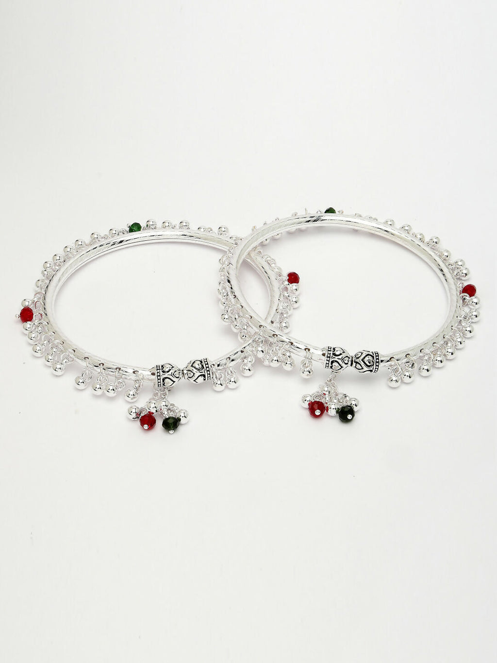 NVR Women's Set of 2 Silver-Plated Kada Anklets