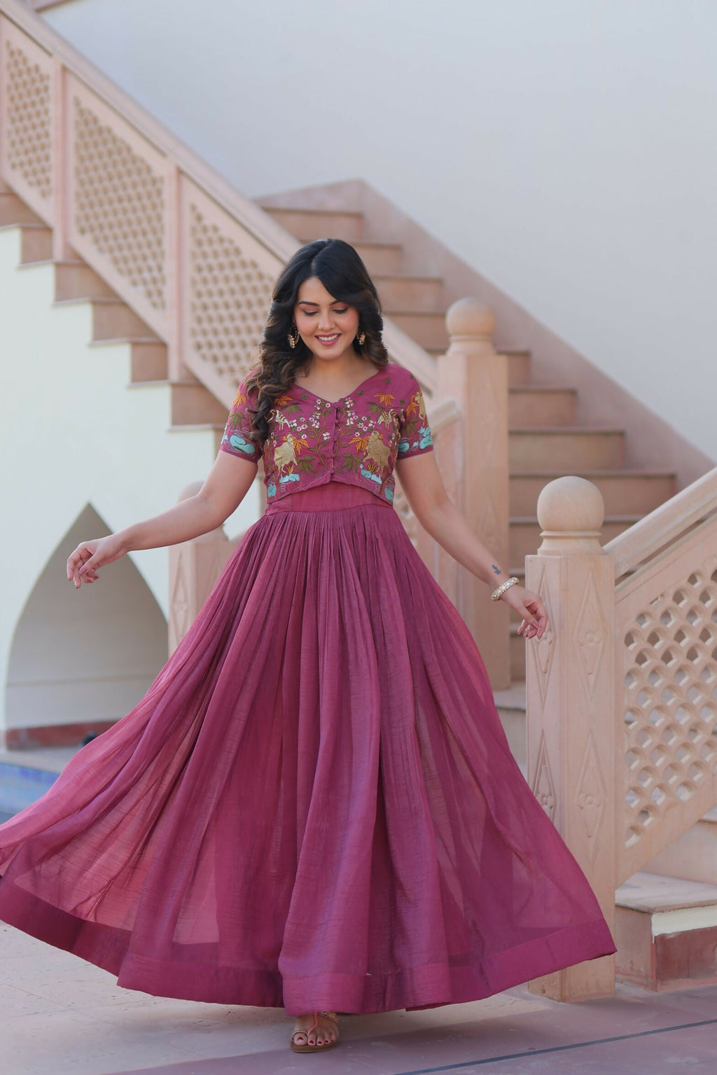 Joban Fashion Pink Crunchy Fabric Sequence Embroidery Work Kurta Set