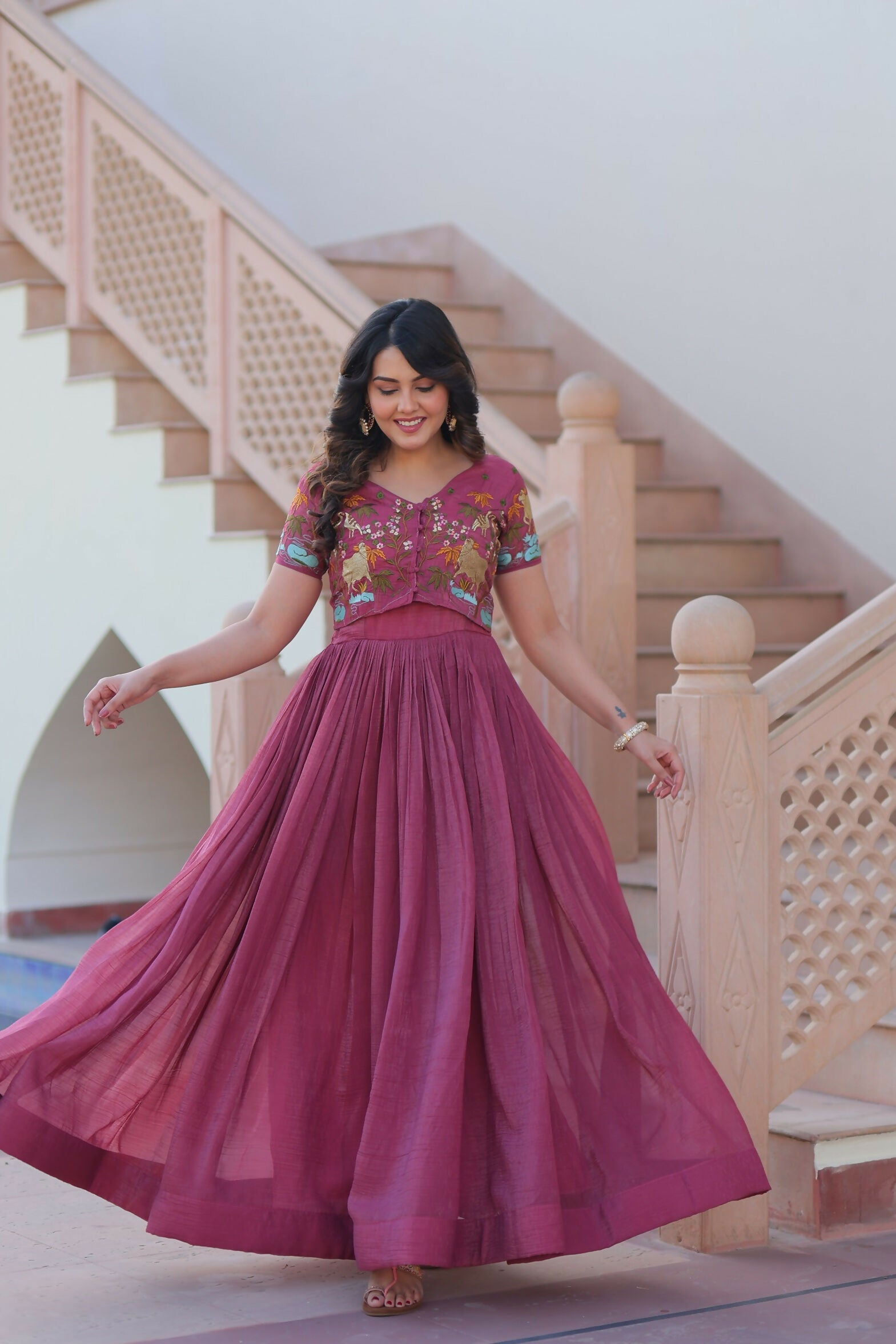 Joban Fashion Pink Crunchy Fabric Sequence Embroidery Work Kurta Set