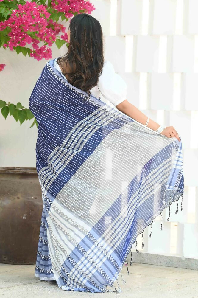 Beatitude Blue Cotton Tanchori Handloom Saree