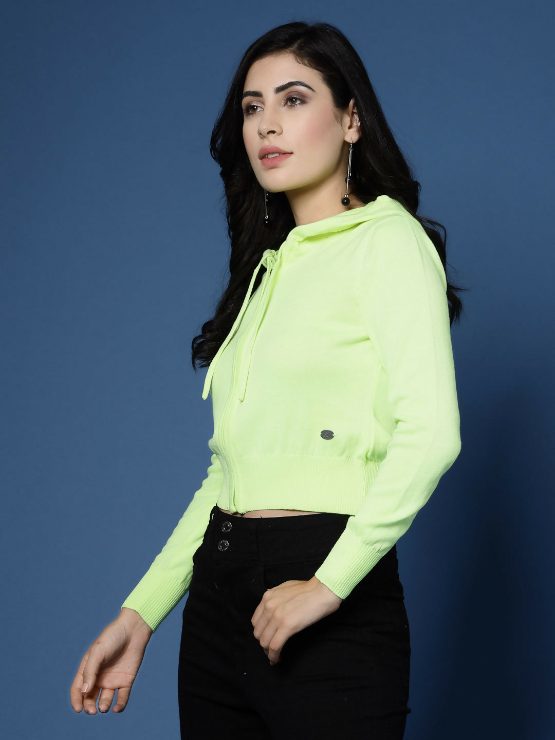 Women Winter Lime Green Cotton Cardigan - Wool Trees