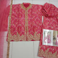Vastranavya Pink Chinon Bandhini Print with Embroidery & Mirror or Jharkhan work Sharara Suit