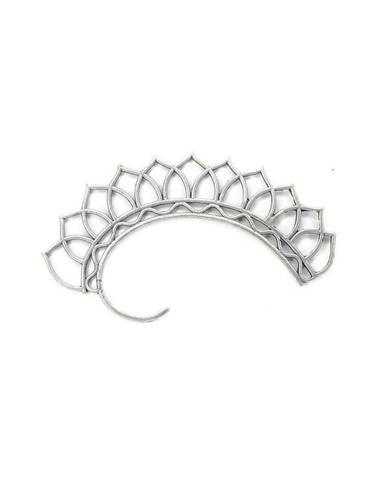 NVR Women Silver Plated Oxidised Leaf Shaped Ear Cuff