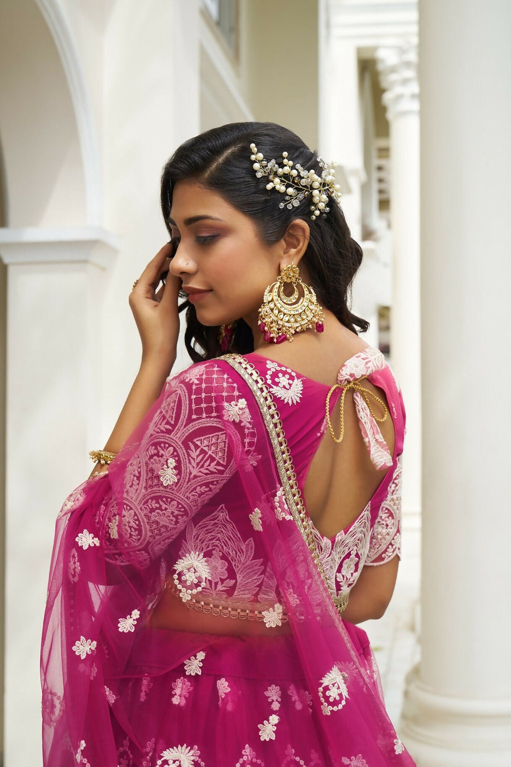 Eilara Glamorous Dark Pink Butterfly Net With Thread And Sequence Embroidered Work Fancy Lace Lehenga Choli For Wedding