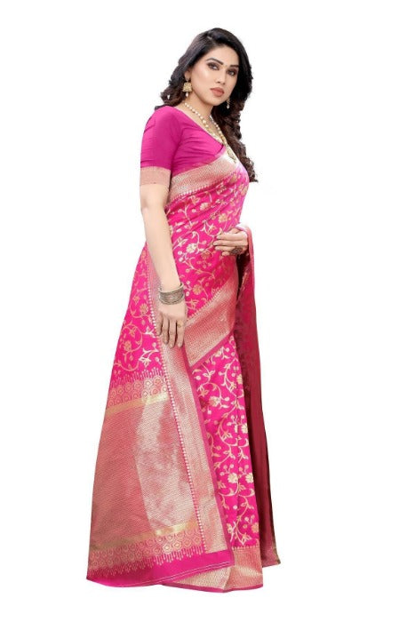 Vamika Banarasi Jacquard Weaving Pink Saree (PARINITI PINK)