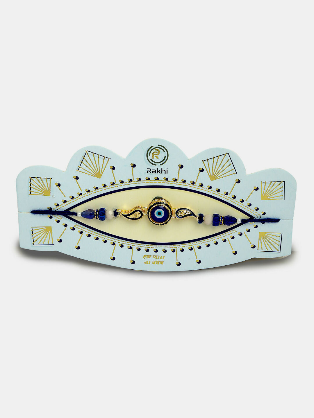 NVR Women & Men Set of 2 Blue Evil Eye Beaded Bhaiya Bhabhi Rakhi With Roli Chawal