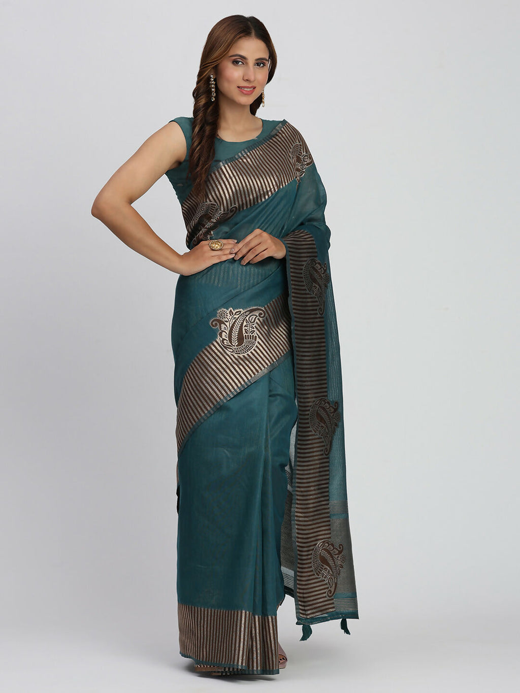 Shree Shyam Fashion Linen Cotton Sea Green Saree