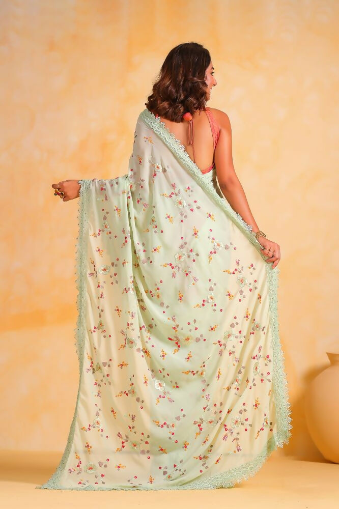 Vamsee Riva Pista Georgette Saree