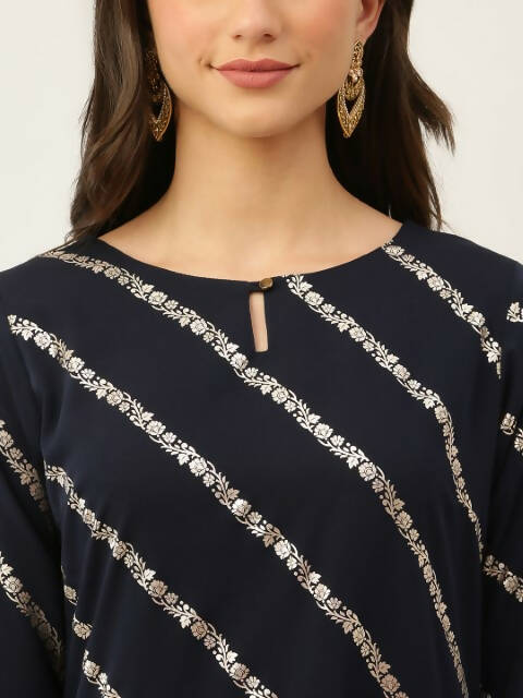 FIORRA Women's Navy Blue Poly Crepe Straight Kurta Pant With Dupatta