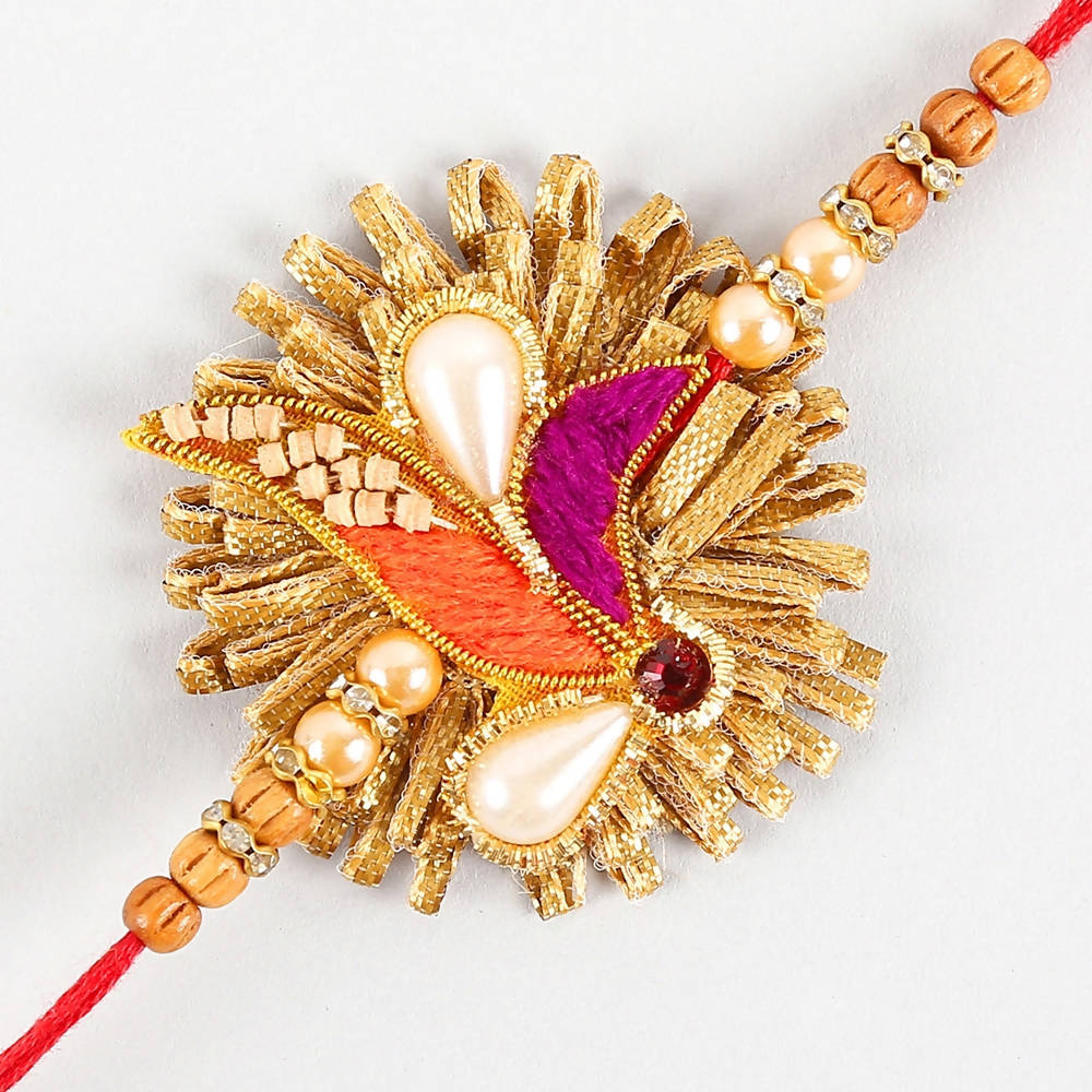 Zardosi Lustrous Rakhi And Almond Treat Chocolate Combo