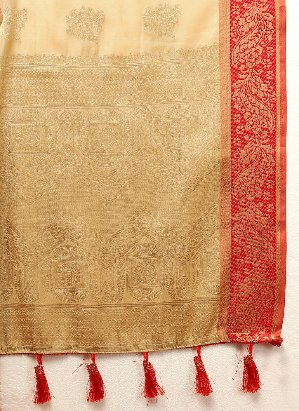 Lorenvalley Fashion Cream Cotton Woven Design with Zari Weaving Design Saree