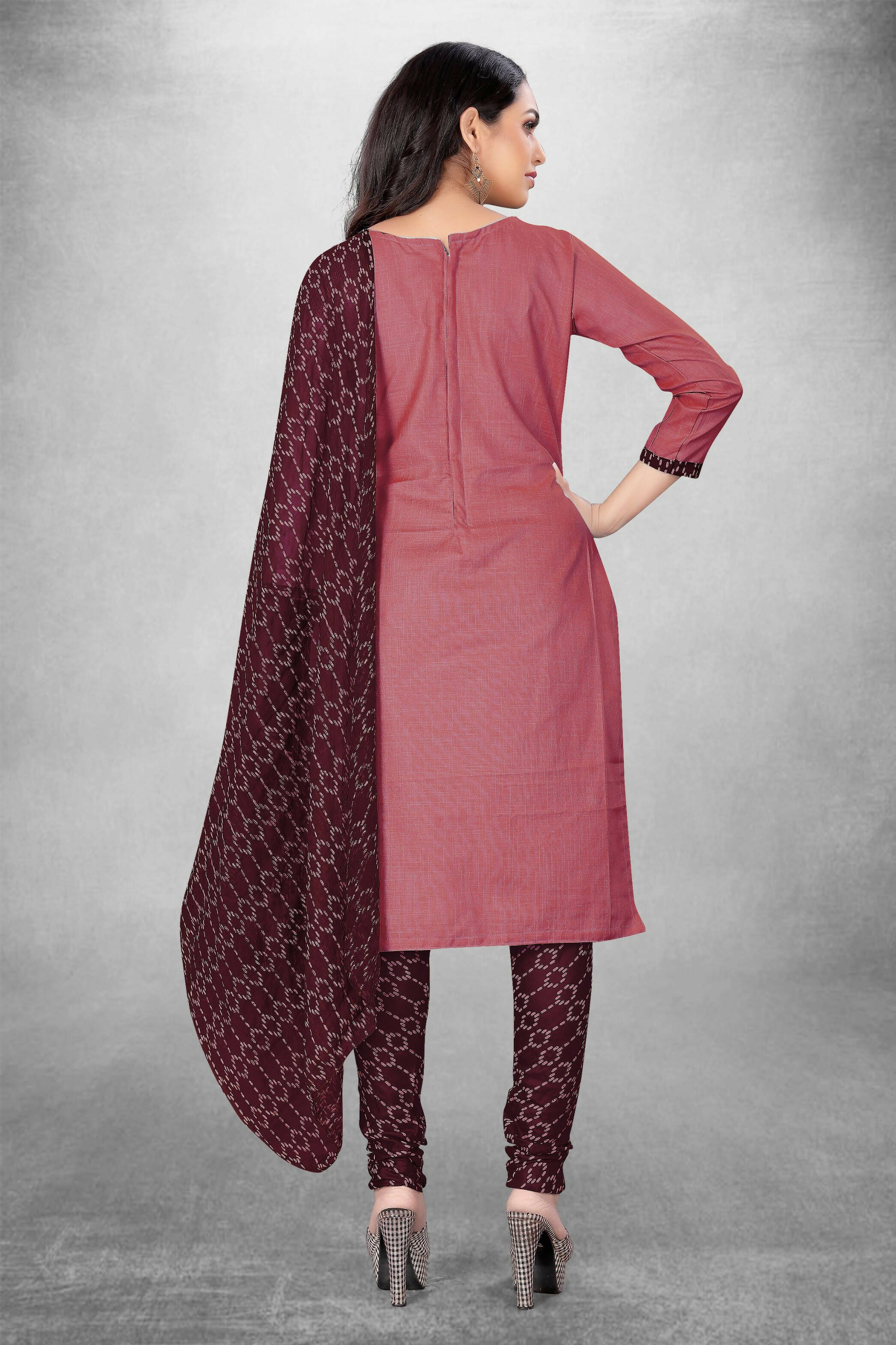 Pink Cotton Printed Unstitched Dress Material - Amara