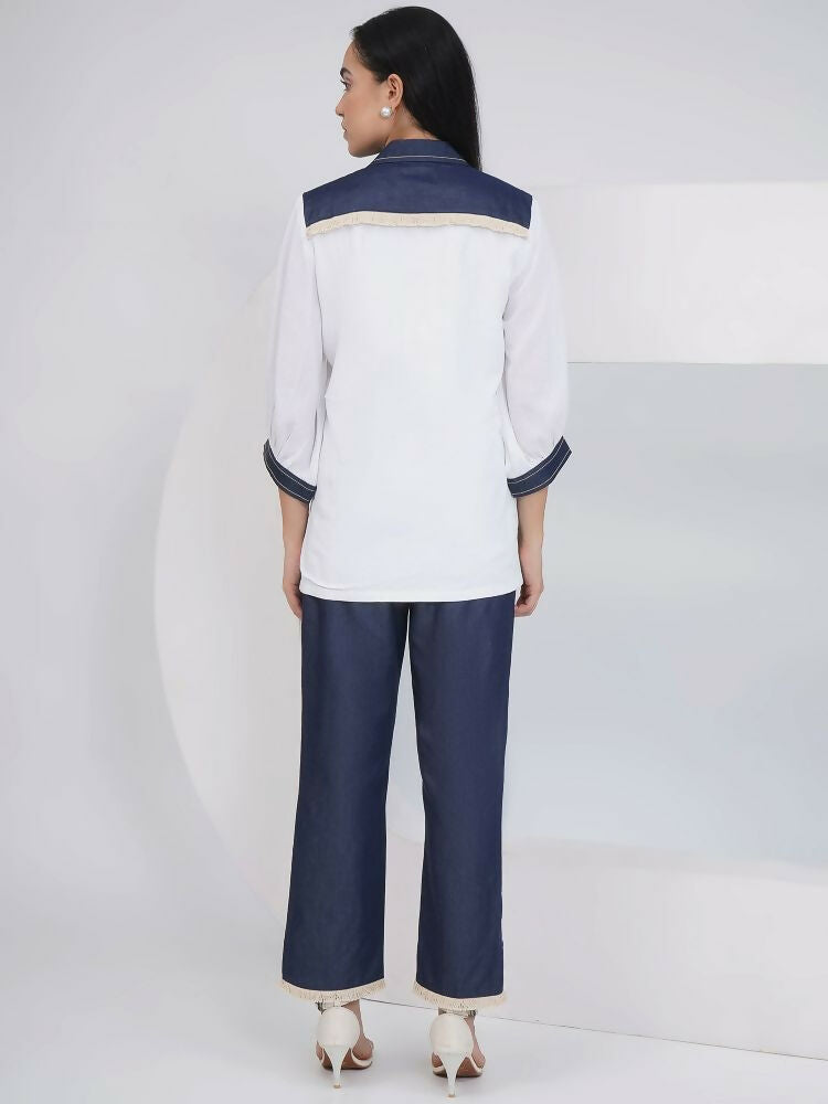 Joban Fashion White Rayon Crepe Hand-Embellished Shirt with Embellished Pants