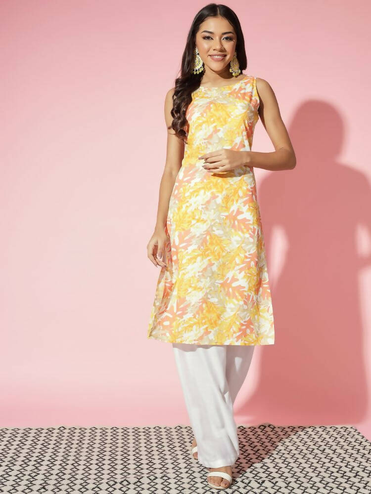 Myshka Women Multi Floral Cotton Straight Round Neck Kurtas