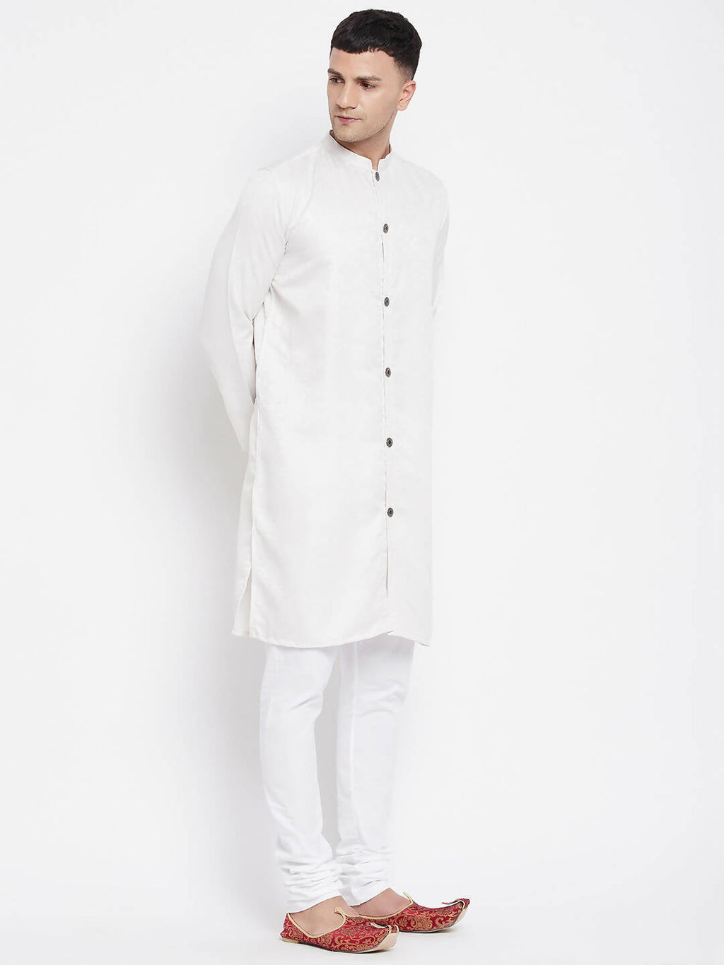 Even Apparels White Rayon Men's Sherwani Kurta With Open Front