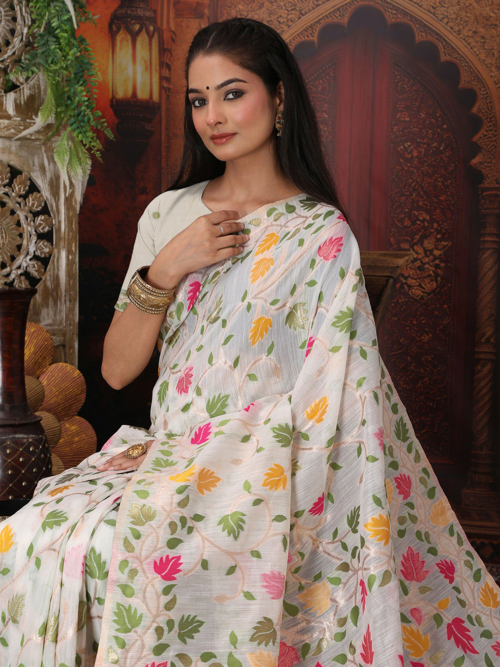 Shree Shyam Fashion Linen Cotton Yellow Saree