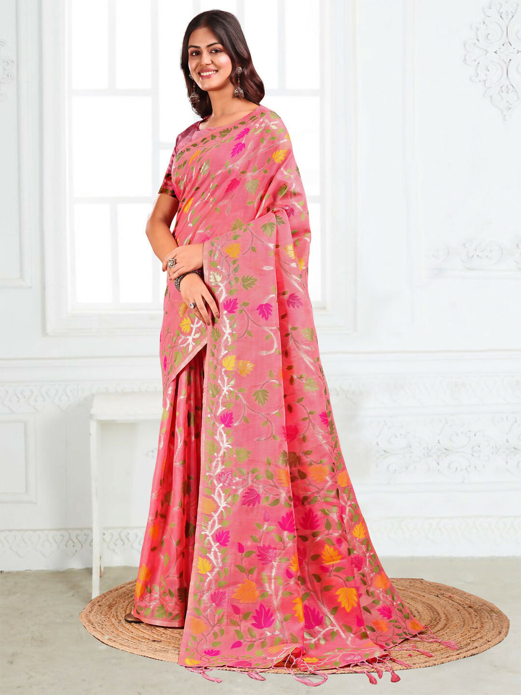 Shree Shyam Fashion Linen Cotton Pink Saree