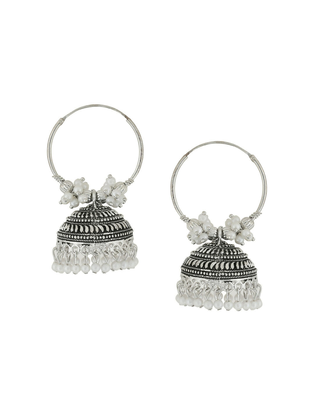 NVR Women's Silver Toned Dome Shaped Jhumkas Earrings
