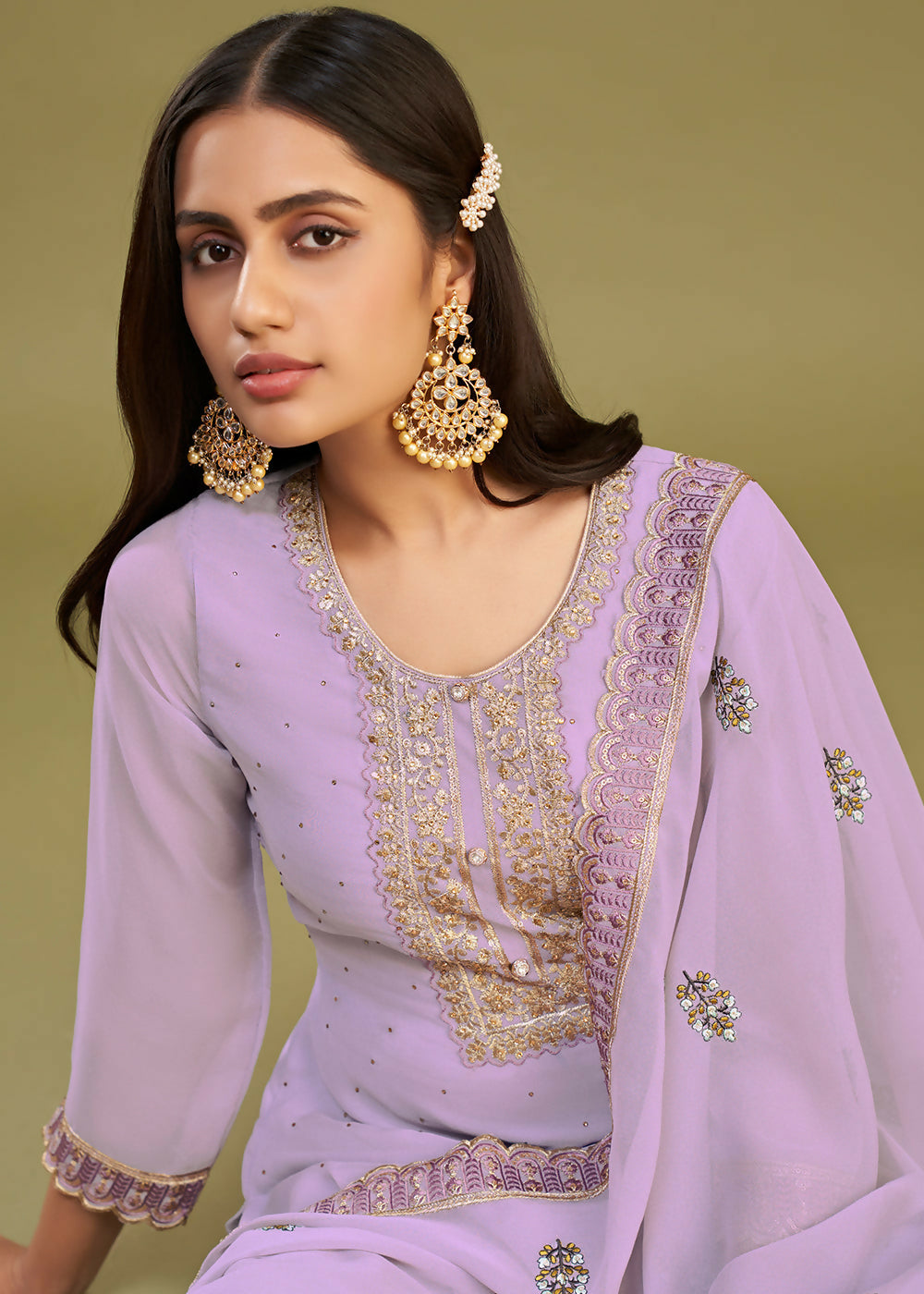 Lavender Swarovski Work & Embroidered Eid Wear Salwar Suit - Emponline