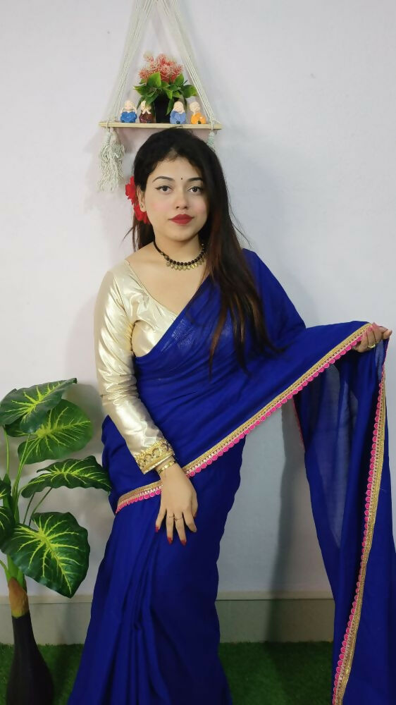 Exclusive Collection Beautiful Khadi Cotton Handloom Saree With Beautiful Zari Border - Royal Blue