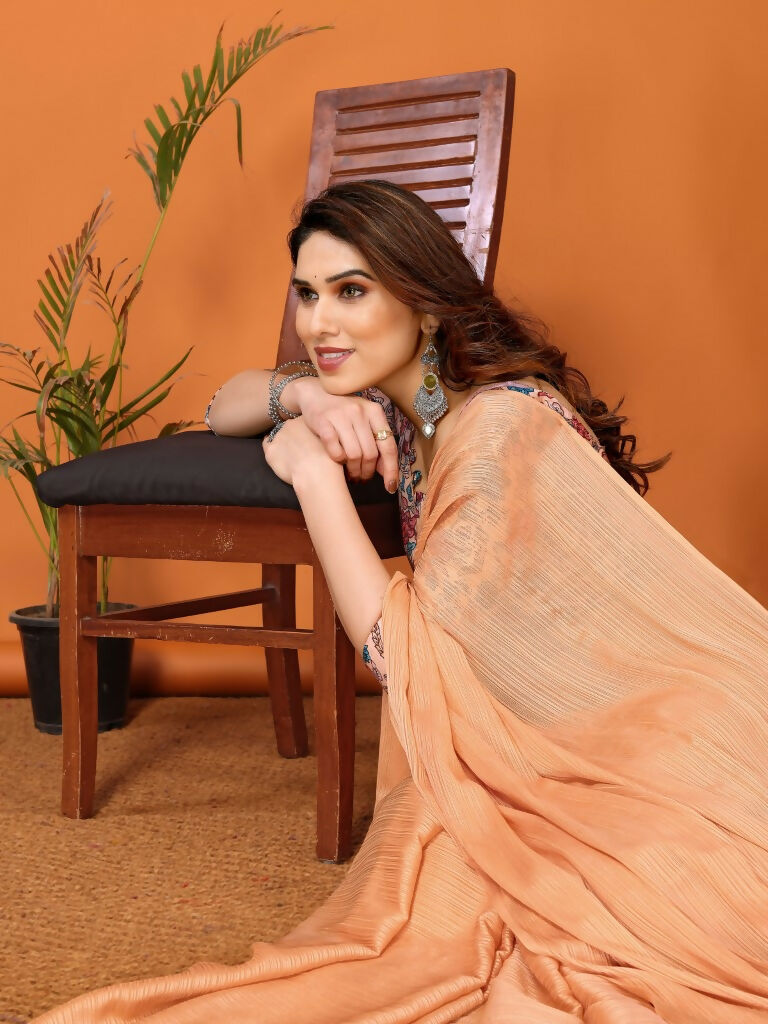 Partywear Designer Orange Polyester Zari Fancy Saree - Starwalk