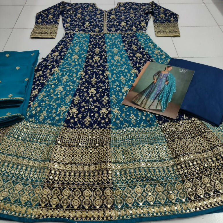 Vastranavya Blue Embroidered Sequence Work With swarovski Diamond Anarkali Salwar Suit Set